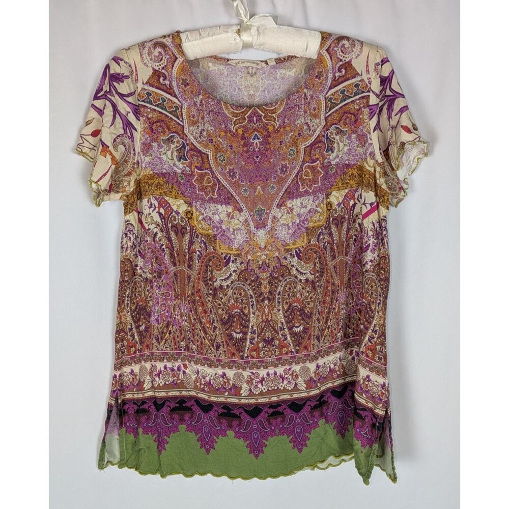 Soft Surroundings Blouse M Women's Multicolor Paisley Scallop Trim Boho Indie